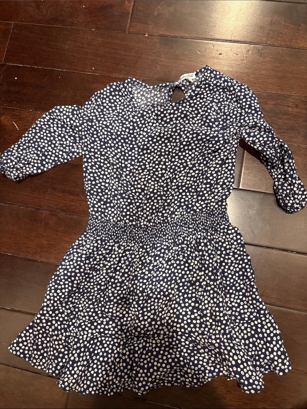 Splendid Navy and White Dot Smocked Waist Casual Dress
